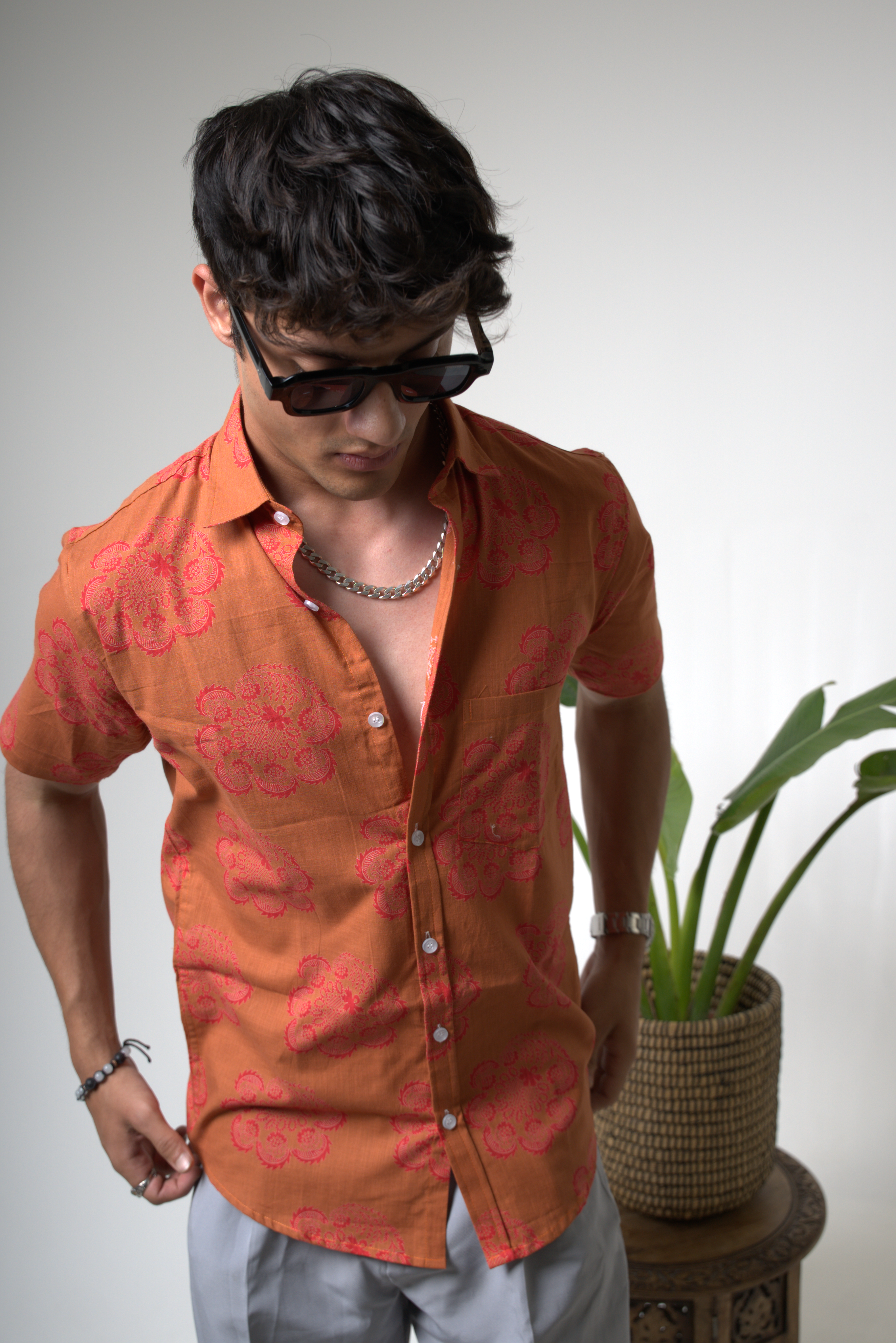 Sienna Sunset Paisley Print Cuban Collar Shirt dripkaar.com