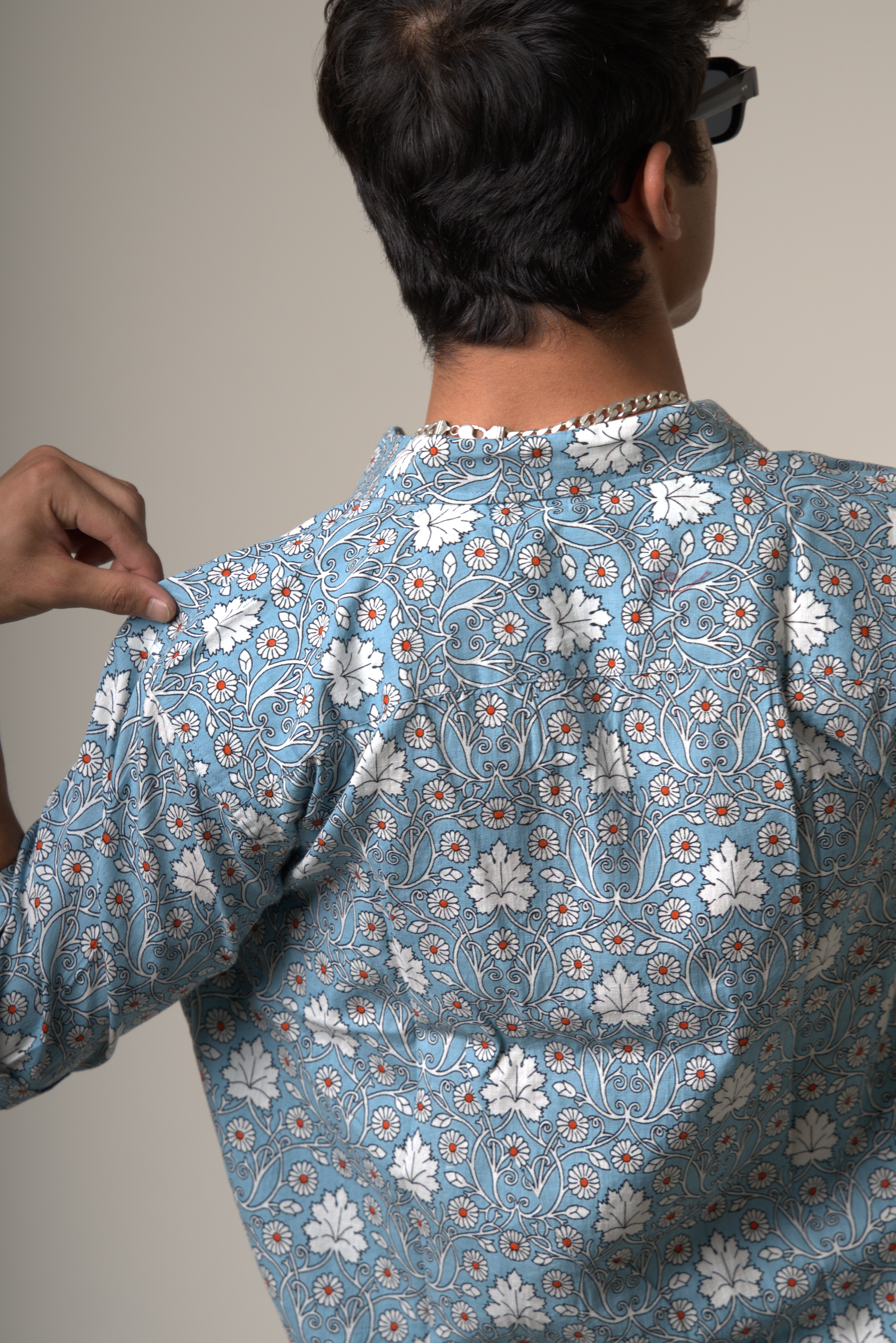 Vintage Sky Blue Floral Print Vacation Shirt dripkaar.com