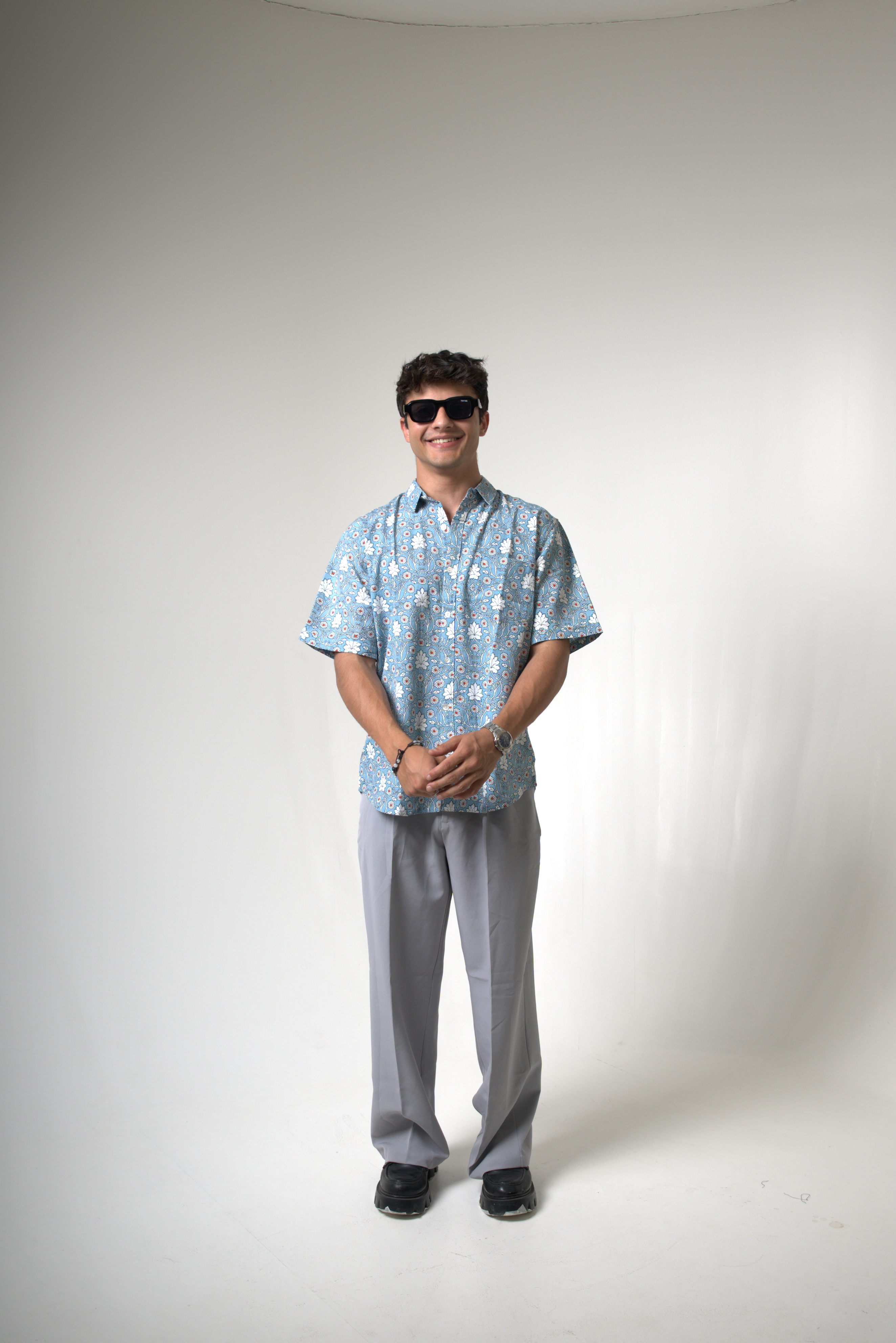 Vintage Sky Blue Floral Print Vacation Shirt dripkaar.com